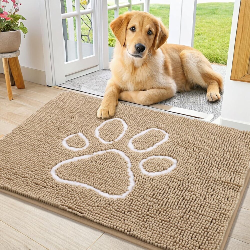 Dog Door Mat for Muddy Paws, Absorbent Dirt Trapper Non Slip Quick Dry Washable